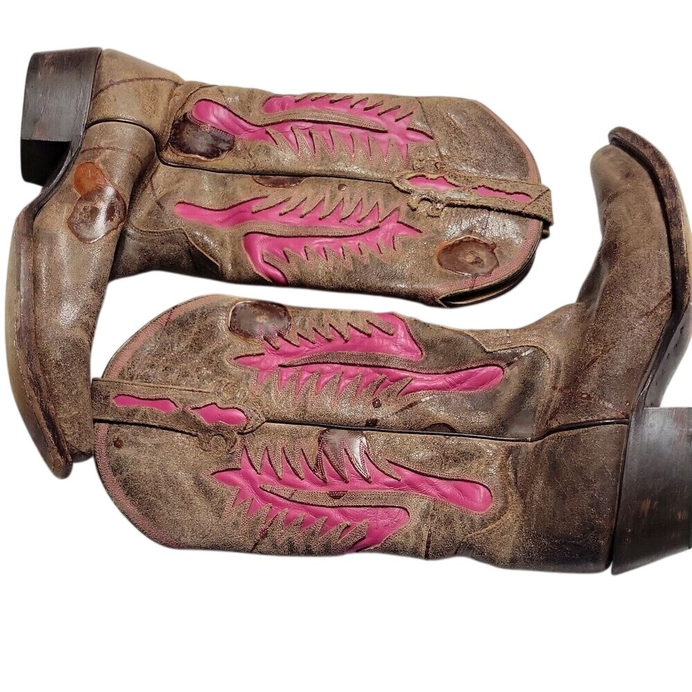 Johnny Ringo Riding Boot Womens 8.5 B Brown Pink Mid Calf Leather
